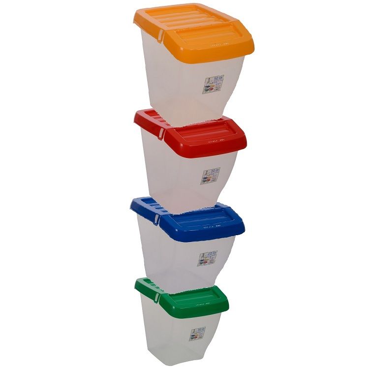 50 LITRE STACKABLE RECYCLING CLEAR COLOUR CODED PLASTIC BINS WITH